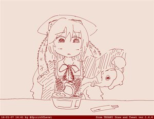 Rating: Safe Score: 0 Tags: 1girl artist_name bow dated eyebrows_visible_through_hair food hat image long_sleeves monochrome pokemon_(creature) short_hair solo suiseiseki User: admin