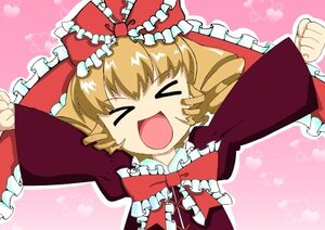 Rating: Safe Score: 0 Tags: 1girl :d >_< blush_stickers bow closed_eyes dress frills hair_bow hinaichigo image kagiyama_hina open_mouth pink_background ribbon smile solo xd User: admin