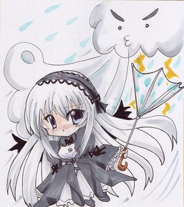 Rating: Safe Score: 0 Tags: 1girl black_dress black_umbrella blush dress frills hairband holding holding_umbrella image lolita_fashion lolita_hairband long_hair long_sleeves looking_at_viewer marker_(medium) parasol rain silver_hair solo suigintou traditional_media umbrella very_long_hair wings User: admin