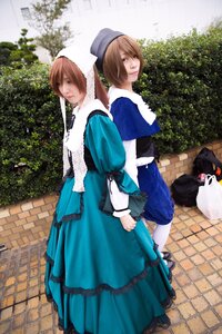 Rating: Safe Score: 0 Tags: 2girls back-to-back blonde_hair blue_dress blue_eyes brick_wall brown_hair chain-link_fence dress fence green_dress green_eyes hat long_sleeves looking_at_viewer multiple_cosplay multiple_girls outdoors pantyhose pavement short_hair siblings souseiseki suiseiseki tagme User: admin
