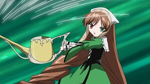 Rating: Safe Score: 0 Tags: 1girl brown_hair dress green_dress green_eyes hat heterochromia image long_hair long_sleeves red_eyes solo suiseiseki very_long_hair watering_can User: admin