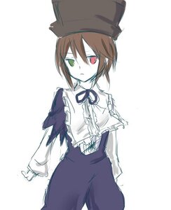 Rating: Safe Score: 0 Tags: 1girl black_headwear brown_hair dress green_eyes hat heterochromia image long_sleeves looking_at_viewer red_eyes ribbon short_hair simple_background solo souseiseki white_background User: admin