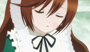 Rating: Safe Score: 0 Tags: 1girl black_neckwear black_ribbon blush brown_hair closed_eyes dress frills image long_sleeves neck_ribbon ribbon short_hair solo suiseiseki User: admin