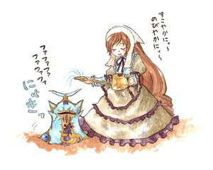 Rating: Safe Score: 0 Tags: 1girl bonnet brown_hair closed_eyes dress frills hat head_scarf image long_hair long_sleeves simple_background smile solo suiseiseki very_long_hair white_background User: admin
