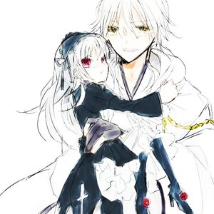 Rating: Safe Score: 0 Tags: 1boy 1girl dress flower frills hairband image lolita_hairband long_hair long_sleeves pink_eyes rose short_hair sketch smile solo suigintou white_background white_hair User: admin