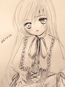 Rating: Safe Score: 0 Tags: 1girl blush brown_theme dated eyebrows_visible_through_hair frills image long_hair long_sleeves looking_at_viewer monochrome signature solo suiseiseki traditional_media upper_body User: admin