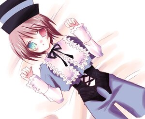 Rating: Safe Score: 0 Tags: 1girl :o blue_dress blush brown_hair cowboy_shot dress frills green_eyes hat heterochromia image long_sleeves looking_at_viewer red_eyes short_hair solo souseiseki User: admin