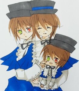 Rating: Safe Score: 0 Tags: ^_^ blue_dress brown_hair closed_eyes dress green_eyes hat heterochromia image long_sleeves looking_at_viewer multiple_girls open_mouth red_eyes short_hair siblings simple_background sisters smile solo souseiseki suiseiseki tears top_hat twins User: admin