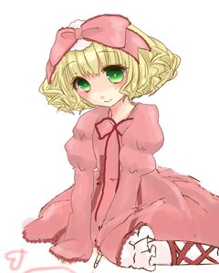 Rating: Safe Score: 0 Tags: 1girl blonde_hair blush bow dress green_eyes hair_bow heart hina_ichigo hinaichigo image juliet_sleeves long_sleeves looking_at_viewer pink_bow pink_dress puffy_sleeves short_hair solo striped User: admin