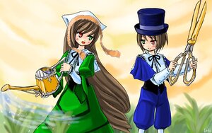 Rating: Safe Score: 0 Tags: 2girls :d blue_dress brown_hair dress frills green_dress green_eyes hat head_scarf heterochromia holding image long_hair long_sleeves multiple_girls open_mouth pair red_eyes scissors short_hair siblings sisters smile souseiseki suiseiseki top_hat twins very_long_hair watering_can User: admin