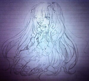 Rating: Safe Score: 0 Tags: 1girl auto_tagged dress frills image kirakishou long_hair monochrome solo thighhighs traditional_media very_long_hair User: admin