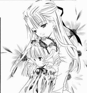 Rating: Safe Score: 0 Tags: 2girls blush dress greyscale hinaichigo image long_hair long_sleeves monochrome multiple_girls odille_fosset shinku solo suigintou wings User: admin