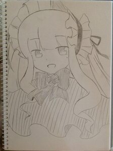 Rating: Safe Score: 0 Tags: 1girl :d bangs blush eyebrows_visible_through_hair flower image long_hair looking_at_viewer monochrome open_mouth photo rose shinku smile solo sweat traditional_media User: admin