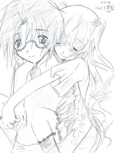 Rating: Safe Score: 0 Tags: 1boy blush closed_eyes couple flower glasses greyscale hair_flower hair_ornament holding_hands hug hug_from_behind image kirakishou long_hair monochrome multiple_girls sakurada_jun smile solo yuri User: admin