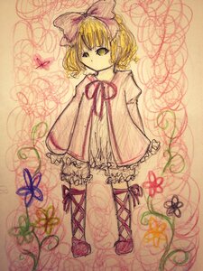 Rating: Safe Score: 0 Tags: 1girl blonde_hair bloomers bow bug butterfly cross-laced_footwear dress flower hair_bow hina_ichigo hinaichigo image insect leg_ribbon long_sleeves ribbon short_hair solo traditional_media User: admin