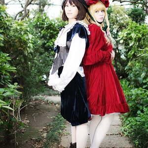 Rating: Safe Score: 0 Tags: 2girls back-to-back bangs blonde_hair brown_hair bush day dress hat leaf long_hair long_sleeves multiple_cosplay multiple_girls nature outdoors pantyhose plant red_dress skirt striped tagme tree white_legwear User: admin