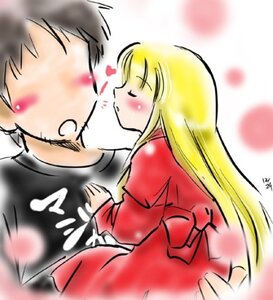 Rating: Safe Score: 0 Tags: 1boy 1girl blonde_hair blush closed_eyes couple fate_testarossa heart image long_hair long_sleeves shinku solo very_long_hair User: admin