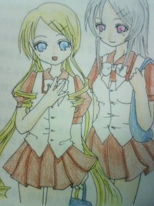 Rating: Safe Score: 0 Tags: 2girls bag blonde_hair blue_eyes bow bowtie buttons hairclip image long_hair long_sleeves multiple_girls open_mouth pair pleated_skirt red_bow red_skirt school_uniform shinku simple_background skirt smile suigintou swept_bangs traditional_media very_long_hair User: admin