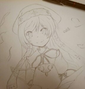 Rating: Safe Score: 0 Tags: 1girl closed_mouth hat hatsune_miku image long_hair looking_at_viewer monochrome photo smile solo suiseiseki traditional_media upper_body User: admin