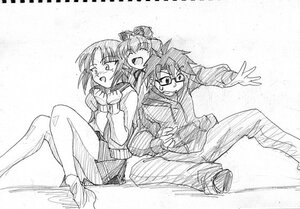 Rating: Safe Score: 0 Tags: 1boy 3girls closed_eyes glasses graphite_(medium) greyscale hinaichigo image long_hair long_sleeves monochrome multiple_girls open_mouth school_uniform serafuku sitting skirt smile solo traditional_media User: admin
