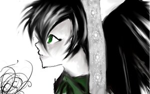 Rating: Safe Score: 0 Tags: 1boy black_hair green_eyes image monochrome profile solo spot_color suiseiseki tears User: admin