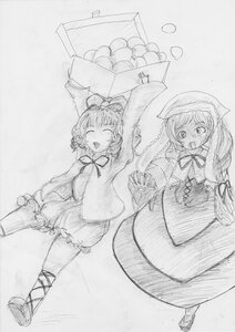 Rating: Safe Score: 0 Tags: 2girls :d basket bloomers closed_eyes dress food fruit greyscale hat hinaichigo image long_sleeves monochrome multiple_girls open_mouth pair ribbon short_hair sketch smile suiseiseki traditional_media User: admin