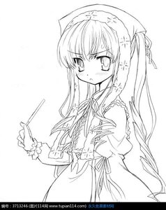 Rating: Safe Score: 0 Tags: 1girl blush dress greyscale holding image long_hair long_sleeves looking_at_viewer monochrome ribbon simple_background solo suiseiseki upper_body watermark web_address white_background User: admin