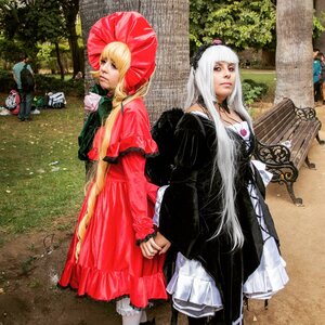 Rating: Safe Score: 0 Tags: 2girls 91076 blonde_hair bonnet dress holding_hands hood long_hair multiple_cosplay multiple_girls pantyhose red_eyes tagme tree umbrella white_hair User: admin