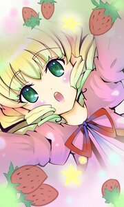 Rating: Safe Score: 0 Tags: 1girl :o apple banana blonde_hair blush cherry dress food fruit grapes green_eyes hina_ichigo hinaichigo holding_fruit image mandarin_orange melon open_mouth ribbon solo star_(symbol) starfish strawberry tomato vegetable watermelon User: admin