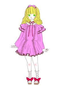 Rating: Safe Score: 0 Tags: 1girl bangs blonde_hair blunt_bangs bow dress frills full_body green_eyes hair_bow hairband hina_ichigo hinaichigo image long_sleeves looking_at_viewer pink_bow pink_dress shoes short_hair simple_background smile socks solo standing User: admin