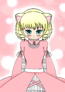 Rating: Safe Score: 0 Tags: 1girl animal_ears blonde_hair blue_eyes blush cat_ears character_name dress drill_hair hinaichigo image looking_at_viewer short_hair solo User: admin