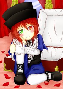 Rating: Safe Score: 0 Tags: 1boy blush crossdressing flower frills green_eyes hat heterochromia image lolita_fashion otoko_no_ko pantyhose petals red_eyes red_hair rose_petals sitting smile solo souseiseki top_hat twintails white_legwear User: admin