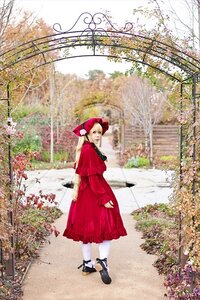 Rating: Safe Score: 0 Tags: 1girl dress flower looking_back outdoors red_dress shinku shoes solo standing tree white_legwear User: admin