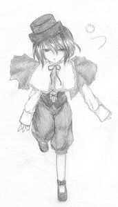 Rating: Safe Score: 0 Tags: 1girl bangs capelet closed_eyes eyebrows_visible_through_hair full_body greyscale hat image long_sleeves monochrome nagae_iku shawl shoes short_hair solo souseiseki standing User: admin