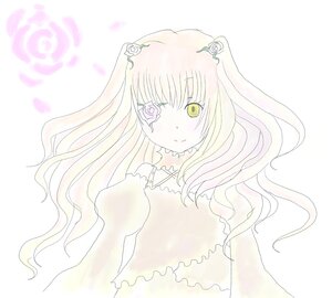 Rating: Safe Score: 0 Tags: 1girl blonde_hair blush dress eyepatch flower hair_flower image kirakishou long_hair long_sleeves pink_flower pink_rose rose simple_background smile solo striped upper_body vertical_stripes white_rose yellow_eyes User: admin