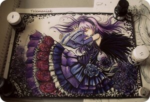 Rating: Safe Score: 0 Tags: 1girl black_rose blue_flower blue_rose clock dress elbow_gloves flower frills gears gloves hairband image lolita_fashion long_hair purple_flower purple_hair purple_rose rose solo suigintou wings User: admin