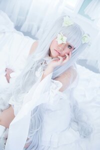 Rating: Safe Score: 0 Tags: 1girl bangs blue_eyes blurry depth_of_field flower hair_flower hair_ornament kirakishou lips long_hair looking_at_viewer sitting solo white_flower white_hair User: admin