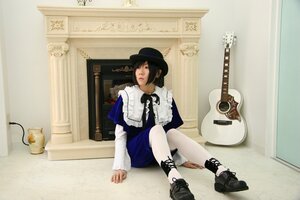 Rating: Safe Score: 0 Tags: 1girl black_hair electric_guitar guitar hat instrument lips short_hair sitting solo souseiseki User: admin