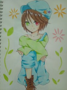 Rating: Safe Score: 0 Tags: 1girl androgynous autumn_leaves bangs boots brown_footwear brown_hair full_body green_eyes hat heterochromia image leaf long_sleeves looking_at_viewer pants red_eyes short_hair smile solo souseiseki traditional_media User: admin