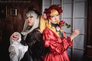 Rating: Safe Score: 0 Tags: 2girls 91076 blonde_hair bonnet dress flower hat lips long_hair long_sleeves looking_at_viewer multiple_cosplay multiple_girls red_dress shinku tagme User: admin