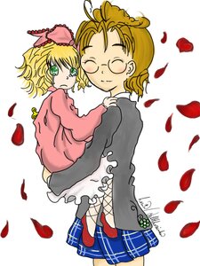 Rating: Safe Score: 0 Tags: 1boy 1girl blonde_hair bow closed_eyes dress glasses green_eyes hair_bow hina_ichigo hinaichigo image petals rose_petals siblings skirt solo User: admin
