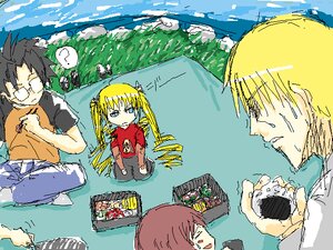 Rating: Safe Score: 0 Tags: 1boy 1girl ? black_hair blonde_hair blue_eyes day glasses image long_hair oekaki shinku shirt sitting solo twintails water User: admin