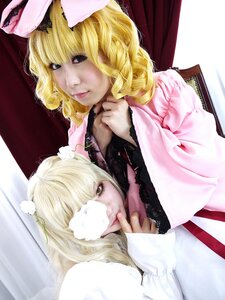 Rating: Safe Score: 0 Tags: 2girls animal_ears blonde_hair bunny_ears curtains flower hair_flower hair_ornament lace lips long_hair multiple_cosplay multiple_girls short_hair tagme window User: admin