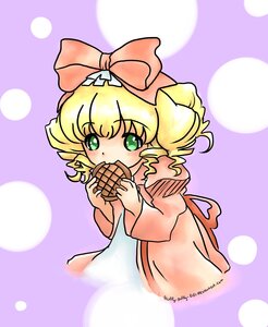 Rating: Safe Score: 0 Tags: 1girl blonde_hair bow dress eating food green_eyes hair_bow hina_ichigo hinaichigo image looking_at_viewer mizuhashi_parsee pink_bow polka_dot polka_dot_background purple_background short_hair solo User: admin