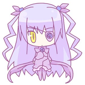 Rating: Safe Score: 0 Tags: 1girl :< bangs barasuishou chibi dress eyebrows_visible_through_hair full_body hair_between_eyes hair_ornament hair_ribbon image long_hair long_sleeves looking_at_viewer purple_hair ribbon simple_background solo standing two_side_up very_long_hair white_background User: admin