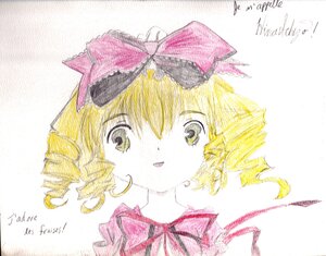 Rating: Safe Score: 0 Tags: 1girl blonde_hair blush bow character_name dated green_eyes hat hina_ichigo hinaichigo image looking_at_viewer pink_bow portrait smile solo striped striped_background traditional_media User: admin