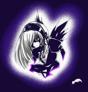 Rating: Safe Score: 0 Tags: 1girl black_wings dress feathers flower frilled_sleeves frills hair_over_one_eye hairband image lolita_hairband long_hair long_sleeves looking_at_viewer red_eyes solo suigintou wings User: admin