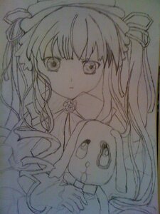 Rating: Safe Score: 0 Tags: 1girl bangs doll frown image long_hair looking_at_viewer monochrome shinku simple_background solo stuffed_animal traditional_media upper_body white_background User: admin