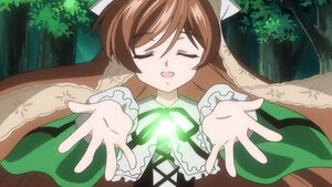 Rating: Safe Score: 0 Tags: 1girl brown_hair closed_eyes dress forest image long_hair long_sleeves nature open_mouth outdoors smile solo suiseiseki tree User: admin