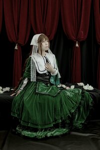 Rating: Safe Score: 0 Tags: 1girl blonde_hair closed_eyes curtains dress green_dress long_sleeves sitting solo suiseiseki window User: admin